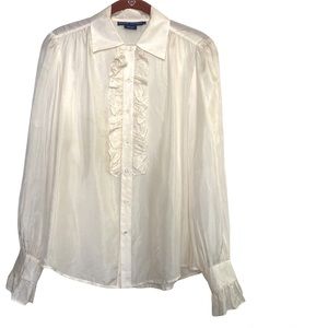 Ralph Lauren Ivory 100% Silk Button Down Ruffled Shirt